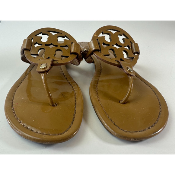 Tory Burch Miller Leather Thong Sandals Tan Beige Flip Flops Women's Size 9 M - Picture 8 of 16